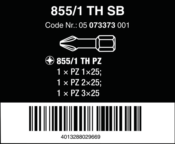 Набор бит PZ1*25мм, PZ2*25мм, PZ3*25мм 855/1 TH SB WERA 05073373001