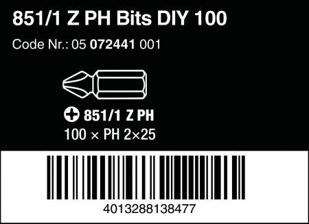 Биты PH2 Wera 851/1 Z 100шт. 05072441001