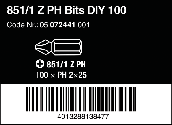 Биты PH2 Wera 851/1 Z 100шт. 05072441001