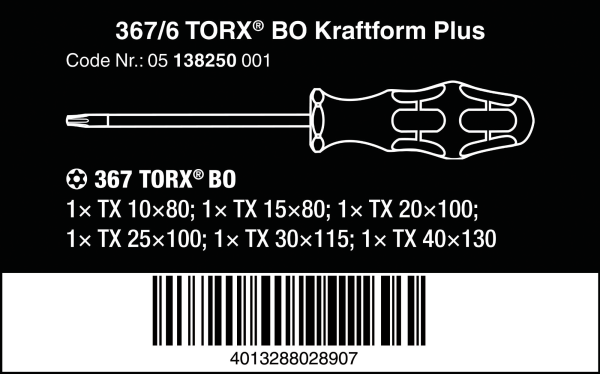 Набор специальных отверток TORX® BO 367/6 WERA 05138250001