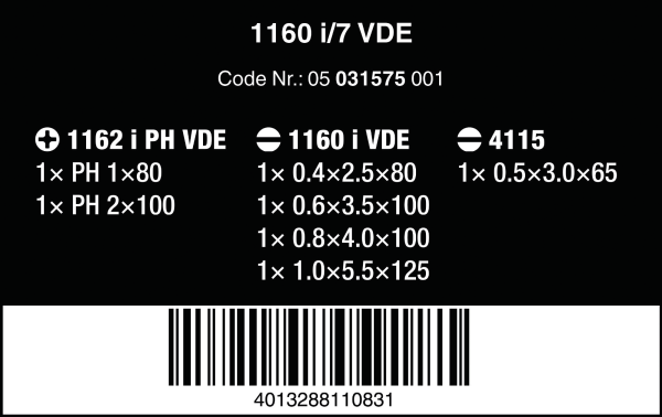 Набор отверток Kraftform Comfort VDE 1160 i/7 WERA 05031575001