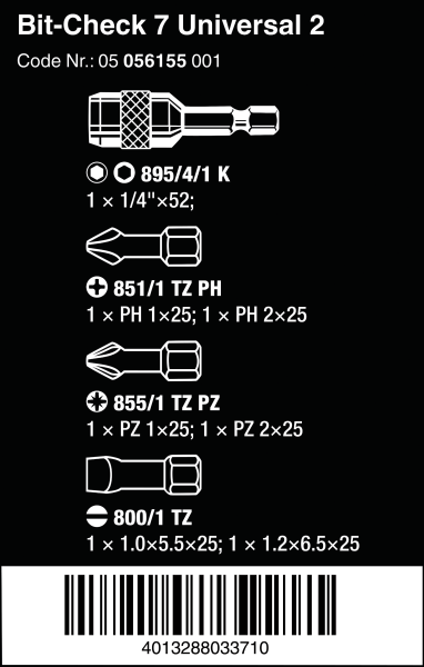 Набор бит Bit-Chek 7 Universal 2 WERA 05056155001