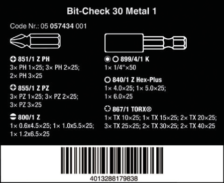Набор бит Bit-Check 30 Metal 1 Wera 05057434001