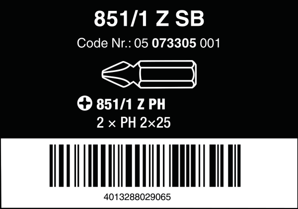 Набор бит PH1*25мм, PH2*25мм, PH3*25мм 851/1 Z SB WERA 05073307001