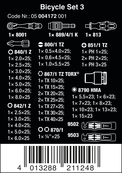 Набор бит и головок трещоткой 1/4" Bicycle Set 3 Wera 05004172001