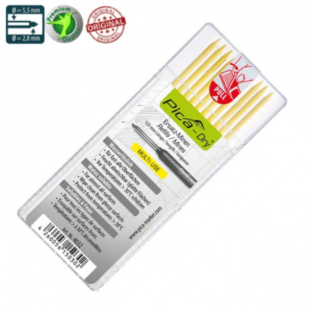 4032 Набор сменных стержней к карандашам Pica Dry 3030 yellow (10шт.)