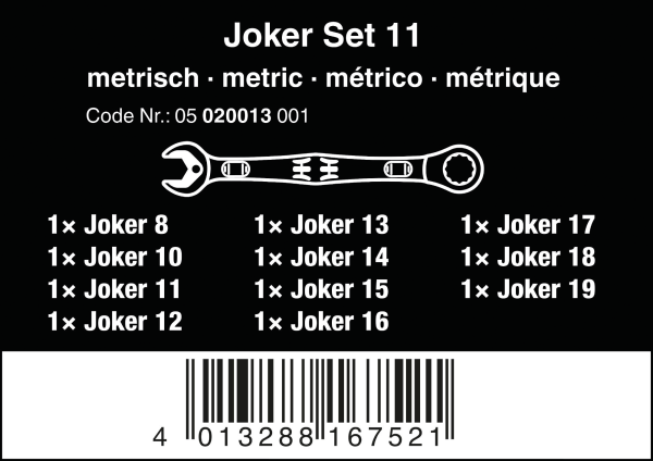 Набор гаечных ключей 6000/6002 Joker 11пр. WERA,05020013001