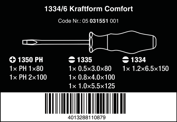 Набор отверток Kraftform Comfort 1334/6 Wera 05031551001