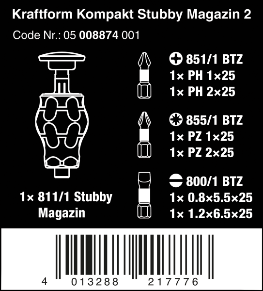 Ручка-битодержатель короткая с магнитом 811/1 Stubby Magazin 2 WERA 05008874001