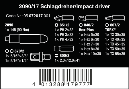 Набор бит ударных 2090/17 WERA 05072017001