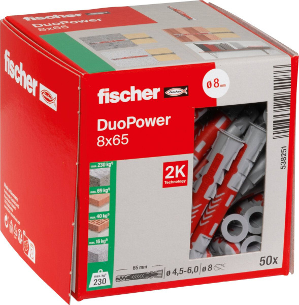 Дюбель 8*65мм FISCHER DuoPower 538251