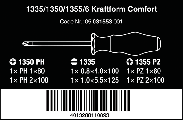 Набор отверток 1335/1350/1355/6 Kraftform Comfort WERA 05031553001