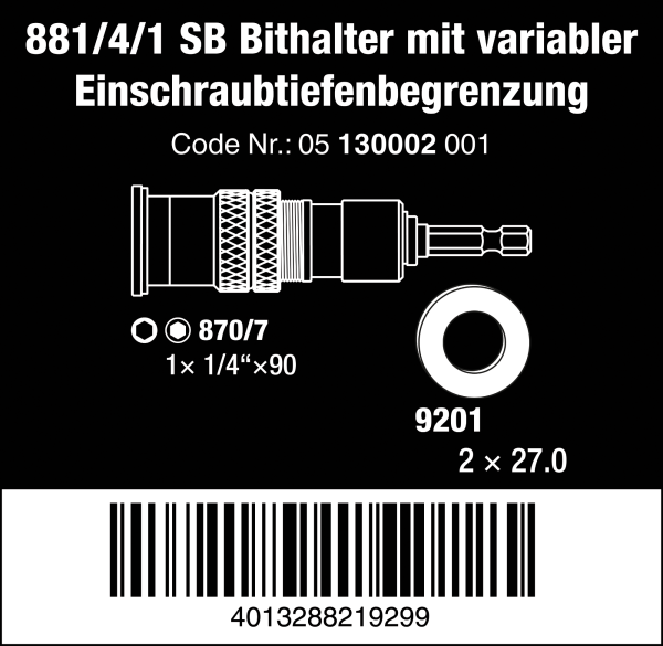 Битодержатель с изменяемой глубиной завинчивания 881/4/1 SB WERA 05130002001