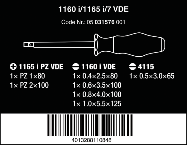 Набор отверток 1160 i/1165 i/7 Kraftform Comfort VDE 05031576001