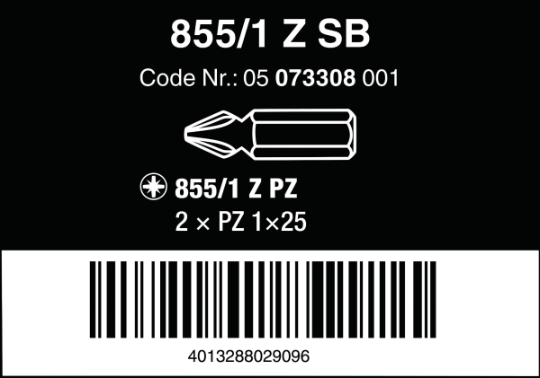 Бита PZ1*25мм 855/1 Z (2шт.) SB WERA 05073308001